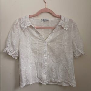 Rihoas White Collared Lace Embroidery Cotton Blouse